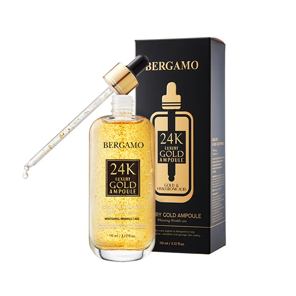 BERGAMO 24K LUXURY GOLD & HYALURONIC ACID AMPOULE 110ml total solution made in Korea enhance wrinkle care whitening none-sticky