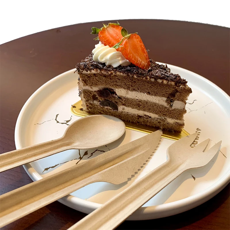 Eco-friendly dinnerware biodegradable Disposable Bagasse knife and fork spoon set bagasse tableware