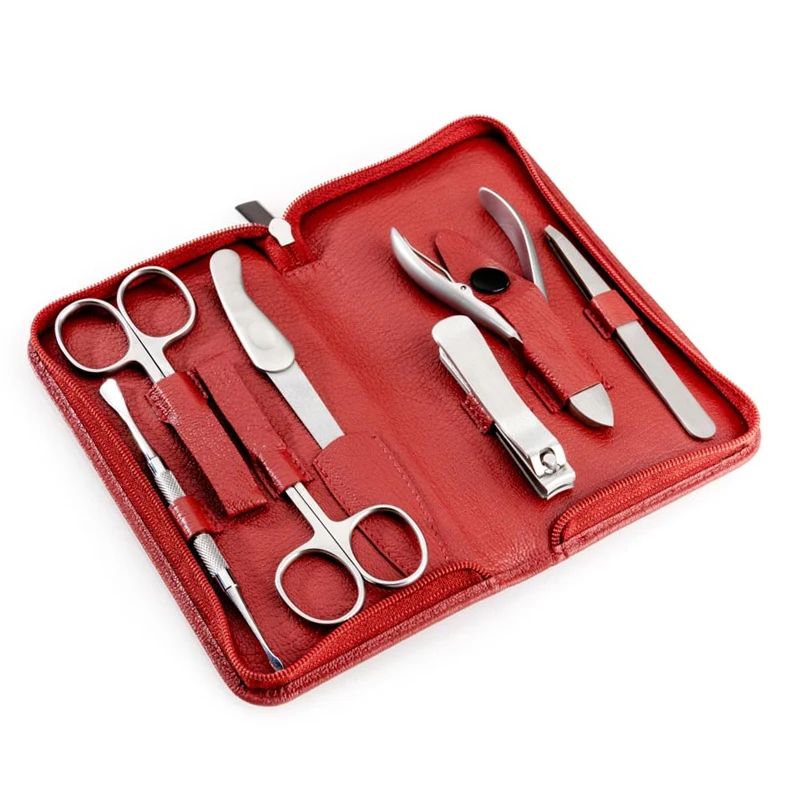
Профессиональный из нержавеющей стали для ухода за ногтями подарочный набор, набор для маникюра и педикюра, кусачки для ногтей с двумя пружинами ручной надфиль ножницы с кожаным чехлом 