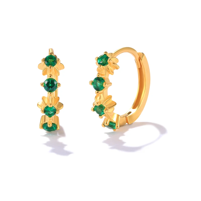CANNER Korean Minimalist Women Jewelry Simple Plated Gold Hoop Earrings Green Zircon Hoops