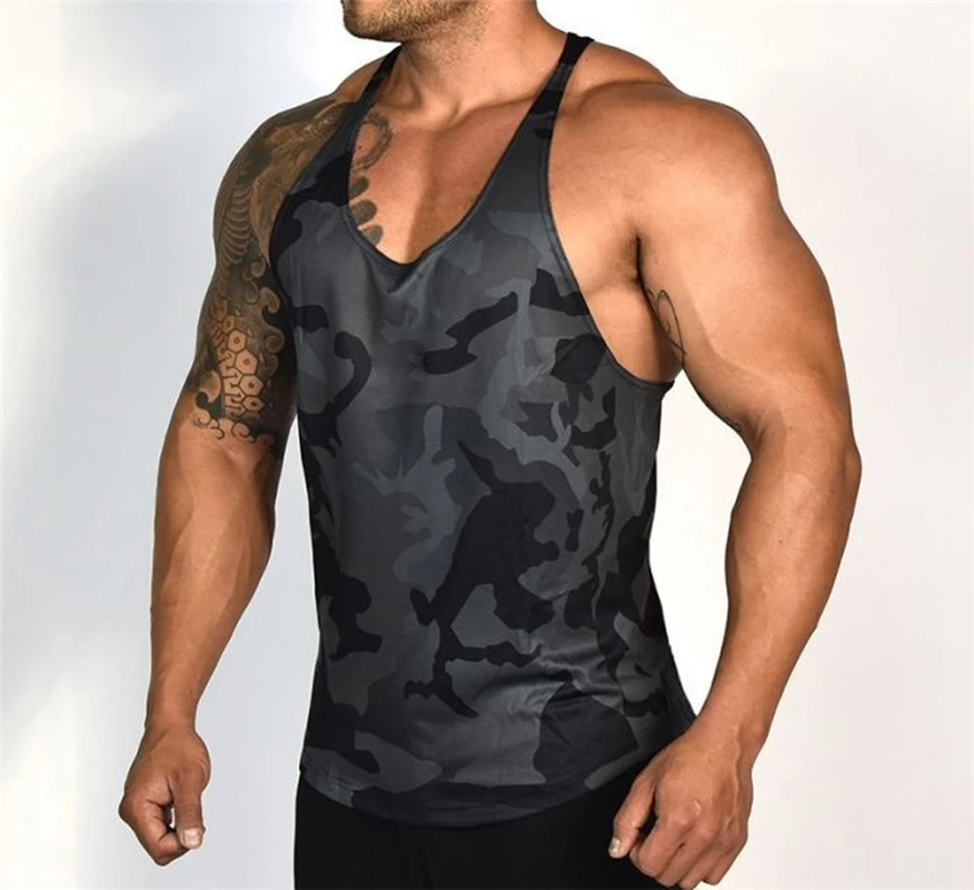
High Quality Camo Sport Gym Singlet Male Muscle Athletic Running Training Singlet Sleeveless Shirt Quick Dry Tank Top Singlet 
