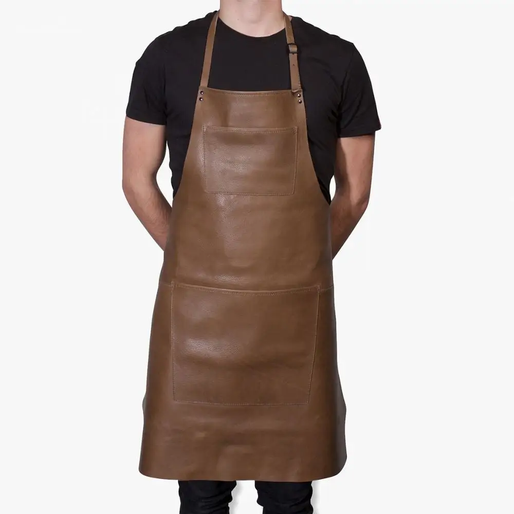 Soft leather aprons for barber salon with PU & genuine leather belts high quality hardware for bib aprons (62011863262)