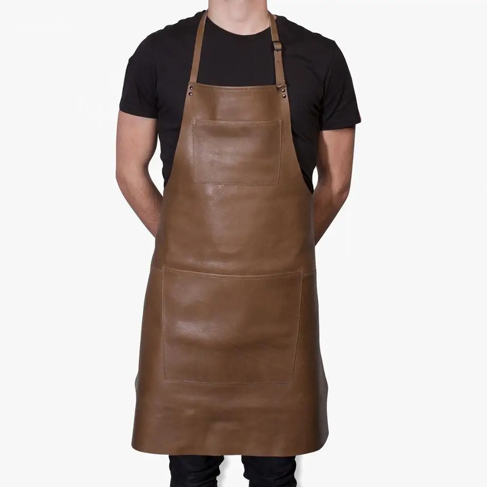 Soft leather aprons for barber salon with PU & genuine leather belts high quality hardware for bib aprons