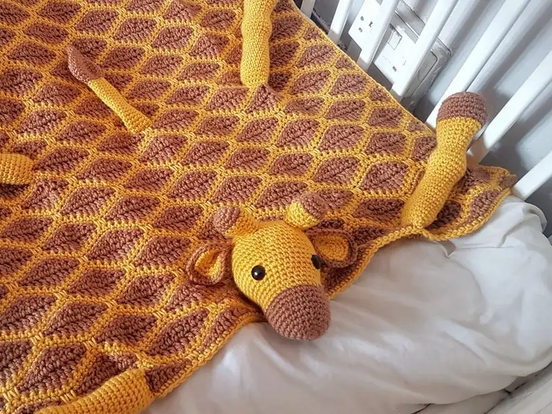 HOT 3in1 Safari Giraffe Folding Baby Blanket Crochet Stroller Pram Toy Security Blanket Lovey | Baby Shower Gift For Boy Girl