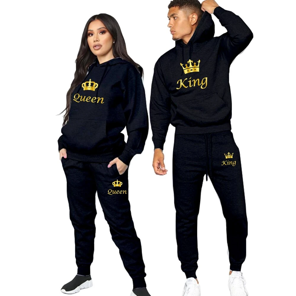 Couple Pullover Silk Screen Printed Long Sleeve Solid Custom Sweat Suits Street Fashion Top Trendy Super Thick Sports Tracksuit