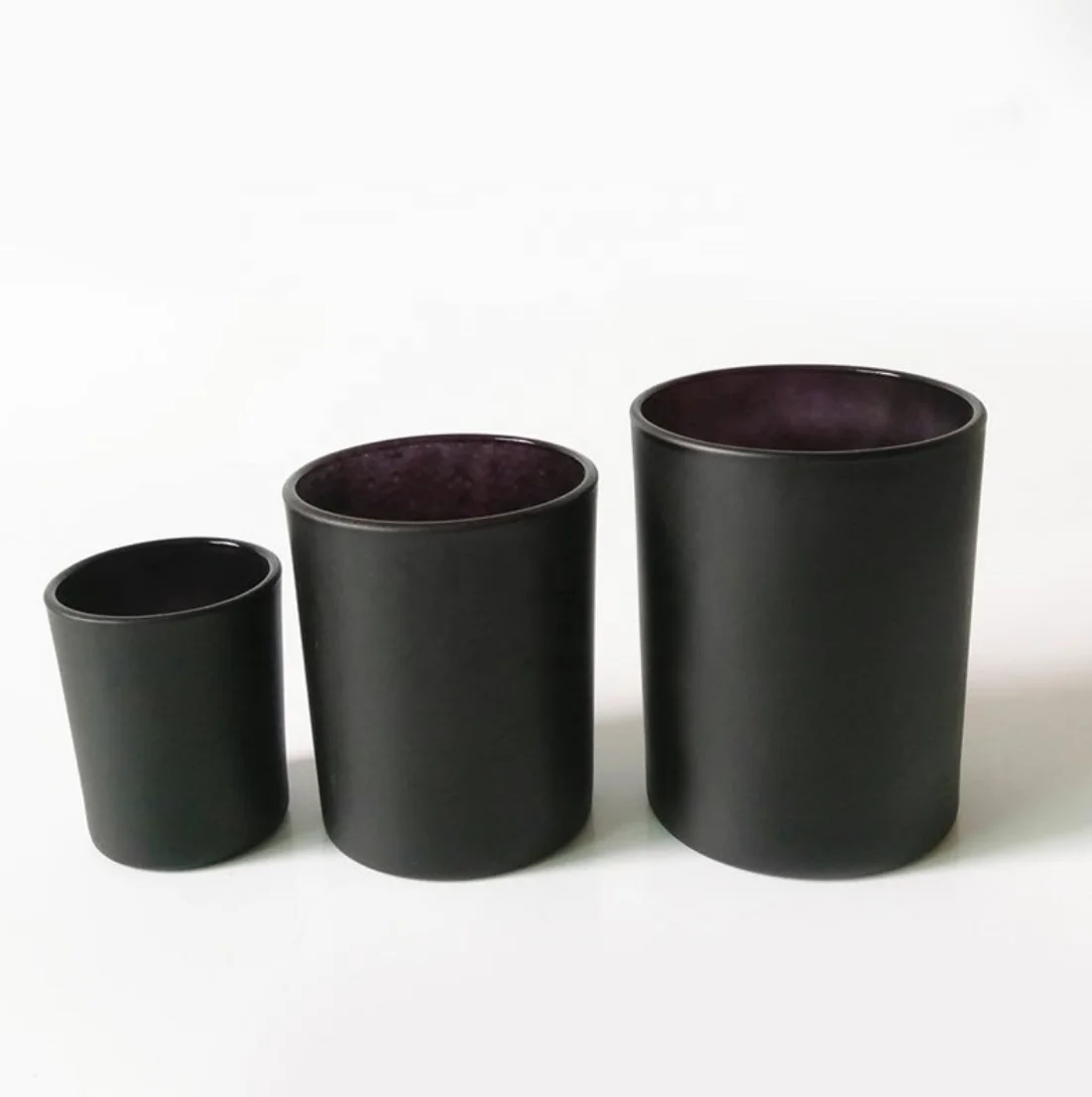 Custom Straight Sided Wholesale Empty Matt Black Glass Candle Containers Jars with Wooden Lid  in Bulk