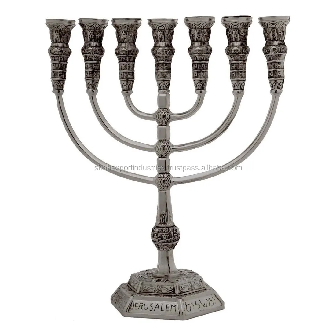 Антикварные еврейские свечи Menorah 7 веток 12 племен Израиля Менора блестящие золотые подходят для Sabbath молитвенные уголки