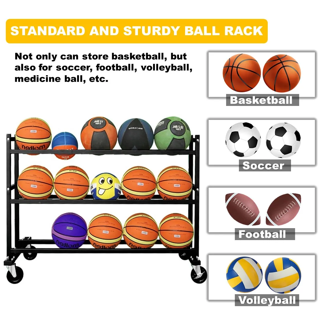 Ball arrangement basket storage cart heavy duty steel frame with wheels