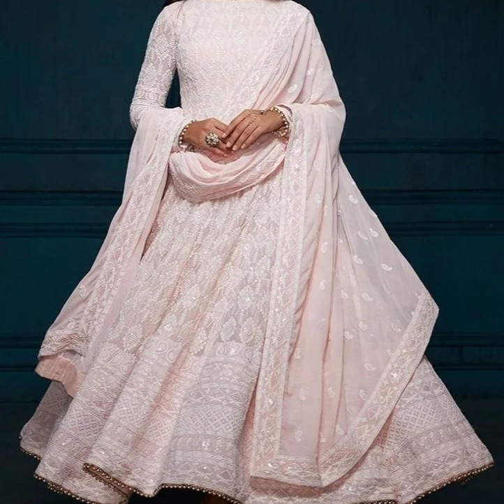 Дизайнерское платье длиной до пола Anarkali Chikankari