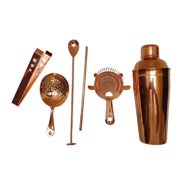 6 Piece Copper Cocktail Shaker Bar Set Solid Copper Cocktail Shaker Set with Bar Tools Hot selling Copper Bar Set