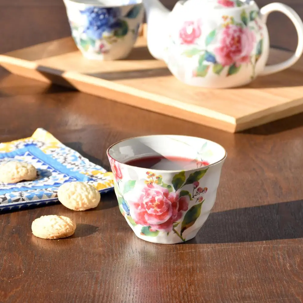 Fortune bloom rose flower brings love luxury ceramic tea cup sets