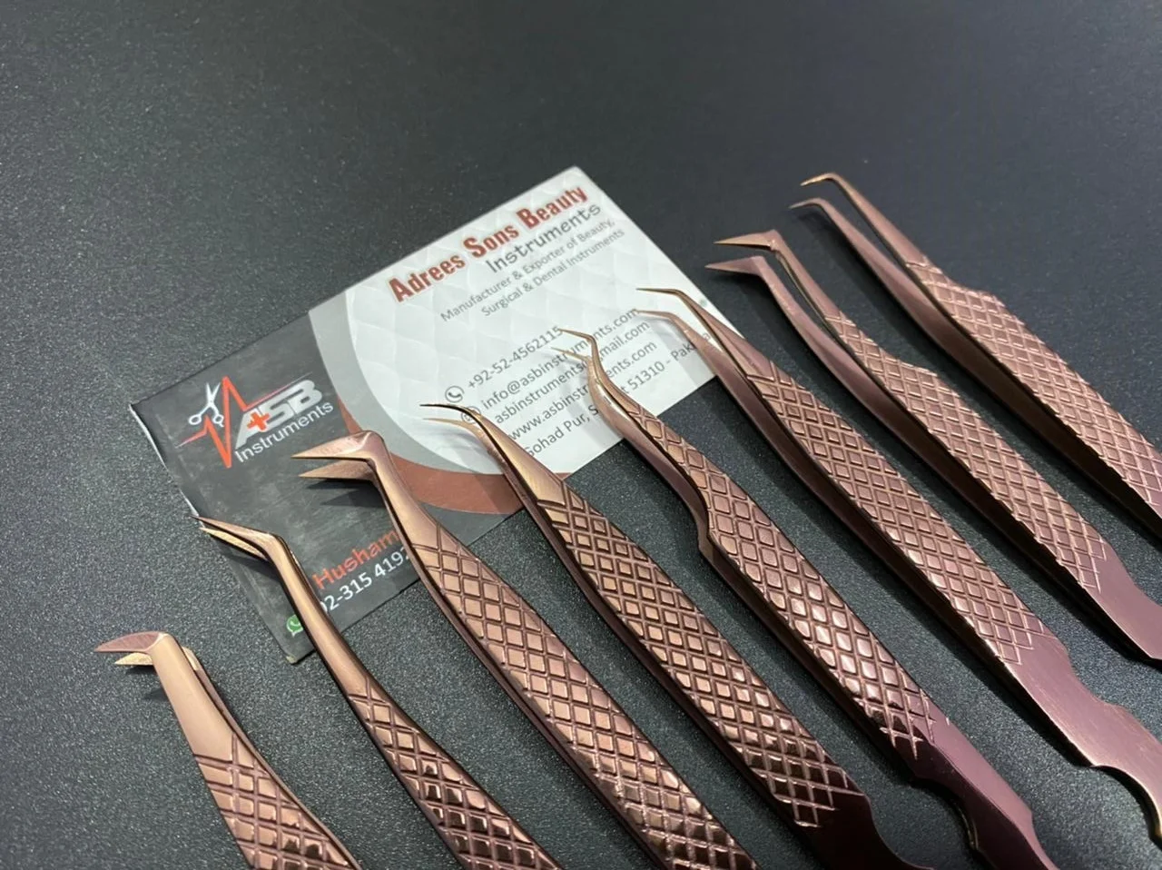 Rose Gold Japanese Stainless Steel Eyelash Extension Tweezers Hand-Tested Diamond Grip Pointed Volume Fiber Plasma Sustainable