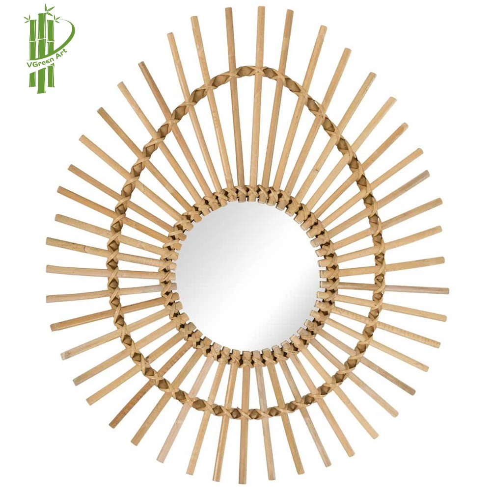 Wall Mirror Handmade Home Decor Vintage Handicrafts Wood Bamboo Wicker Rattan Frame elip oval sun eyes shape mirror in Vietnam