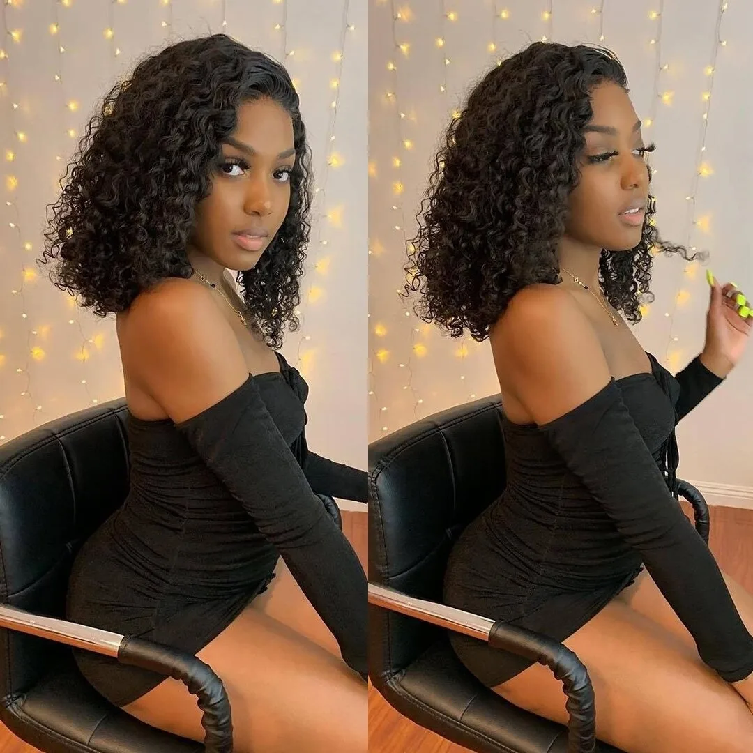 Cheap High Quality Best Hd Frontal Water Wave Curly Bob Human Hair Lace Front Glueless 250 Density Full Lace Wig With Baby Hair