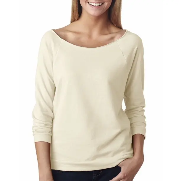 custom made Ladies French Terry 3/4 Sleeve Raglan Self-fabric band and cuffs Women Terry light weight full sleeve shirt