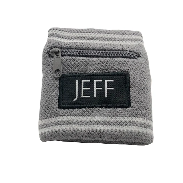 Promotional  customized woven logo cotton sports wristbands with pocket