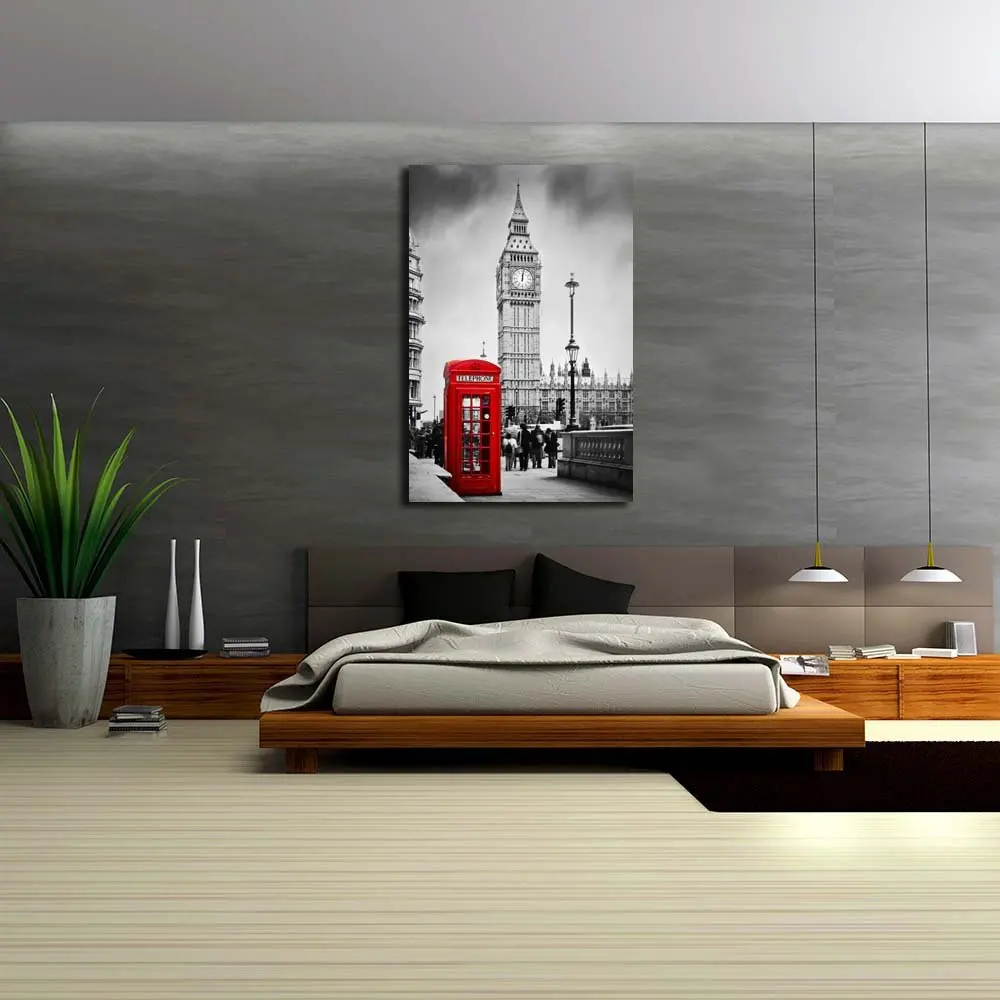 
Creative Beautiful Pitaara Box Red Telephone Booth & Big Ben in London England UK D2 Canvas Painting MDF Frame 