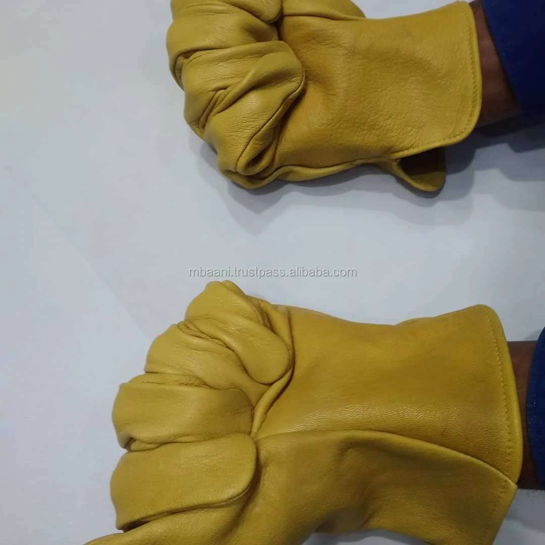 Wholesale water resistant yellow leather working driver gloves for men
