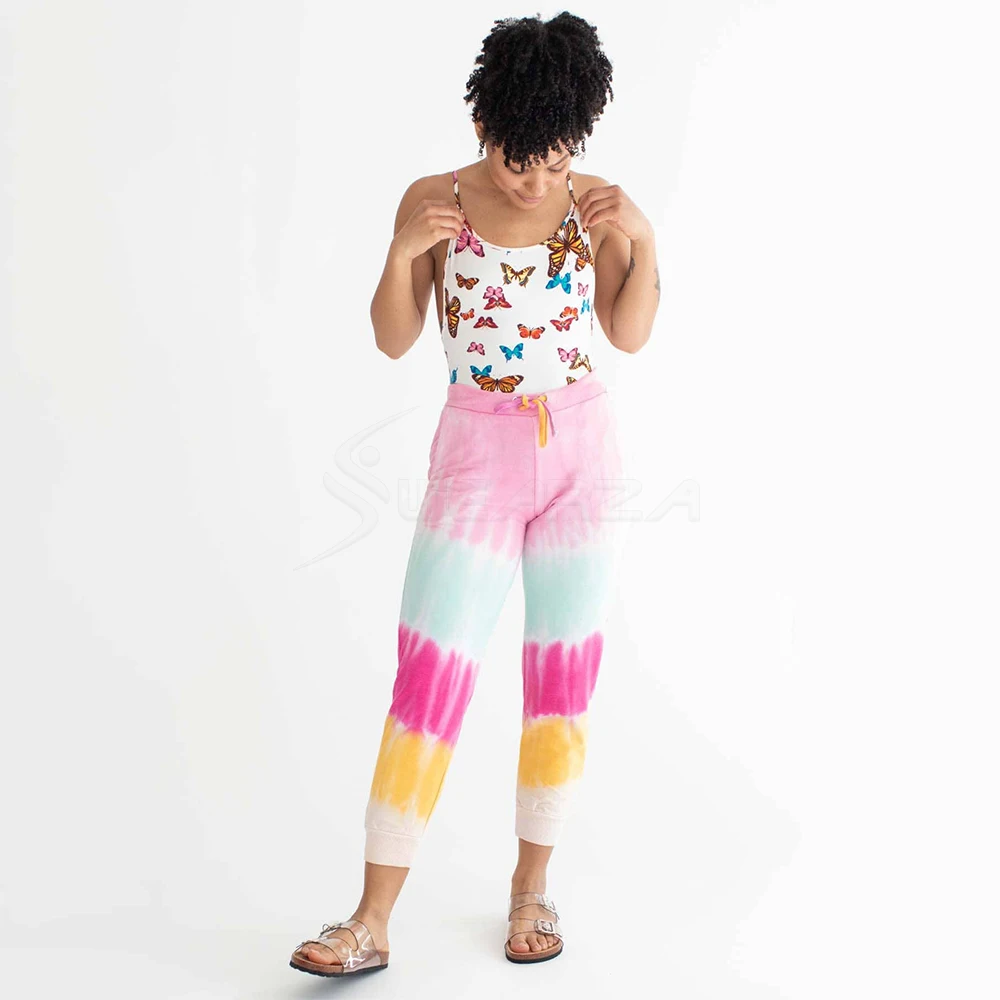 2024 Spring Summer Women Fitness Gym Tie Dye Printed High Waist Pants Lady Casual Custom Color Sweat Pants Girl Trousers Joggers