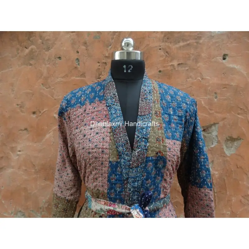 Wholesale Lot Indian Cotton Handmade Quilted Kantha Vintage Jacket With Belt Women Wear Vintage Kantha Ajrak Coat Ladies Blazer