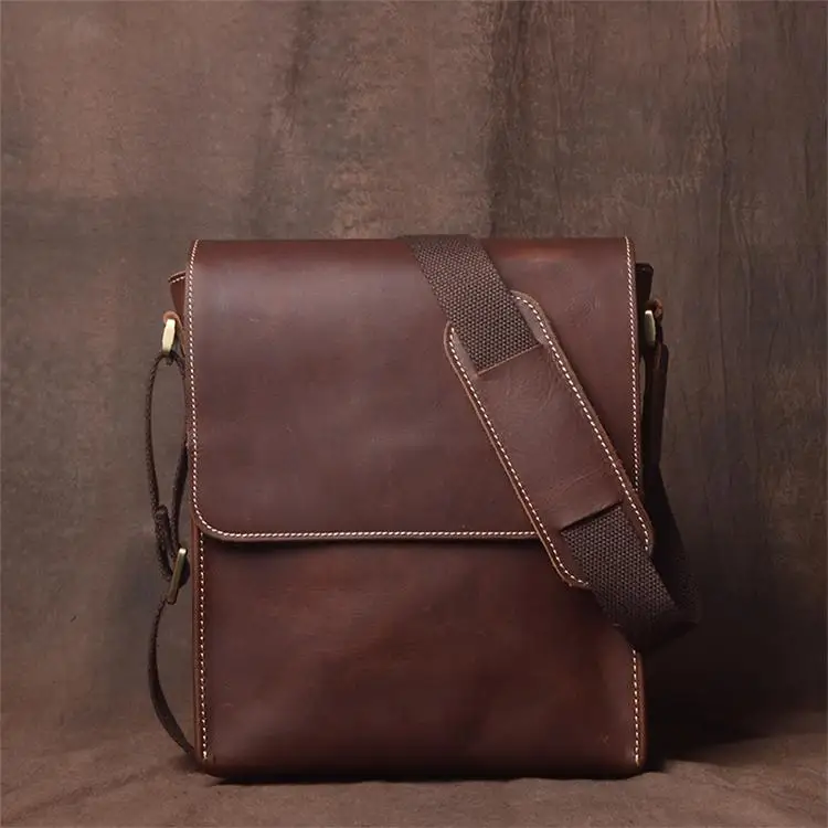 Custom Retro Leather Business Men Cross Body Shoulder Messenger Bag