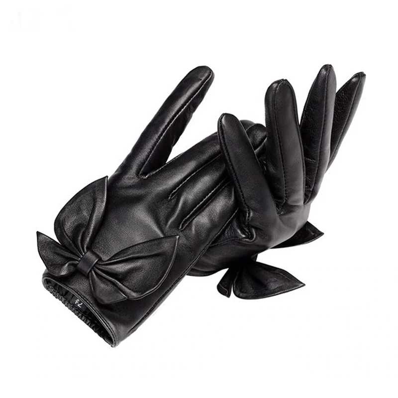 Выполненные на заказ кожаные строгие перчатки из оленьей кожи зимние уличные Теплые Симпатичные кожаные перчатки для сенсорного экрана для женщин