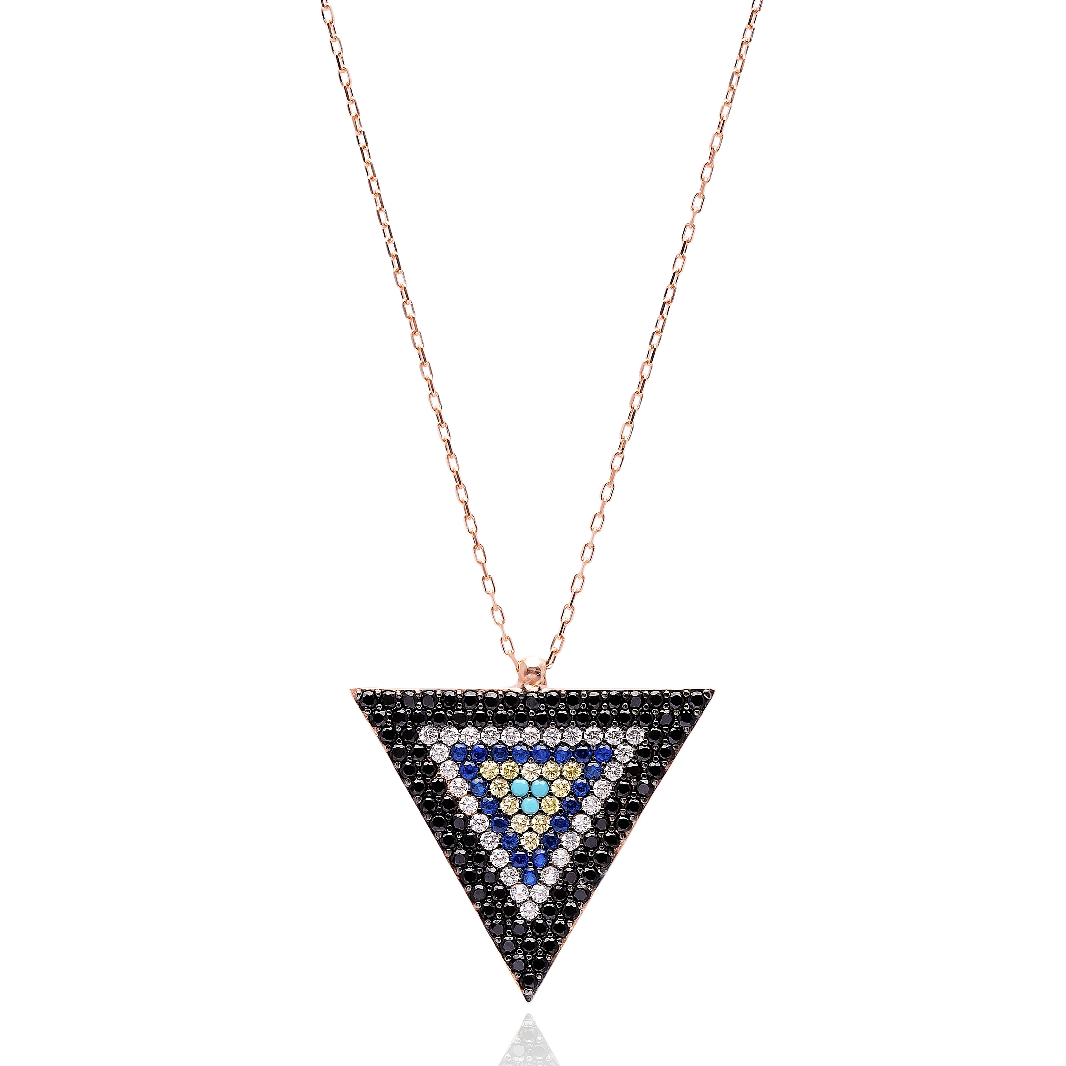 Triangle Shape Mix Stone Design Turkish Handmade Wholesale 925 Sterling Silver Jewelry Pendant
