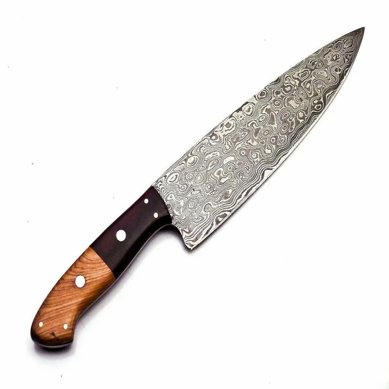 
Hand Made Damascus Steel Craft Chef Knife For kitchen use hand forge knife with leather sheath fixed blade CK-10 With leather 