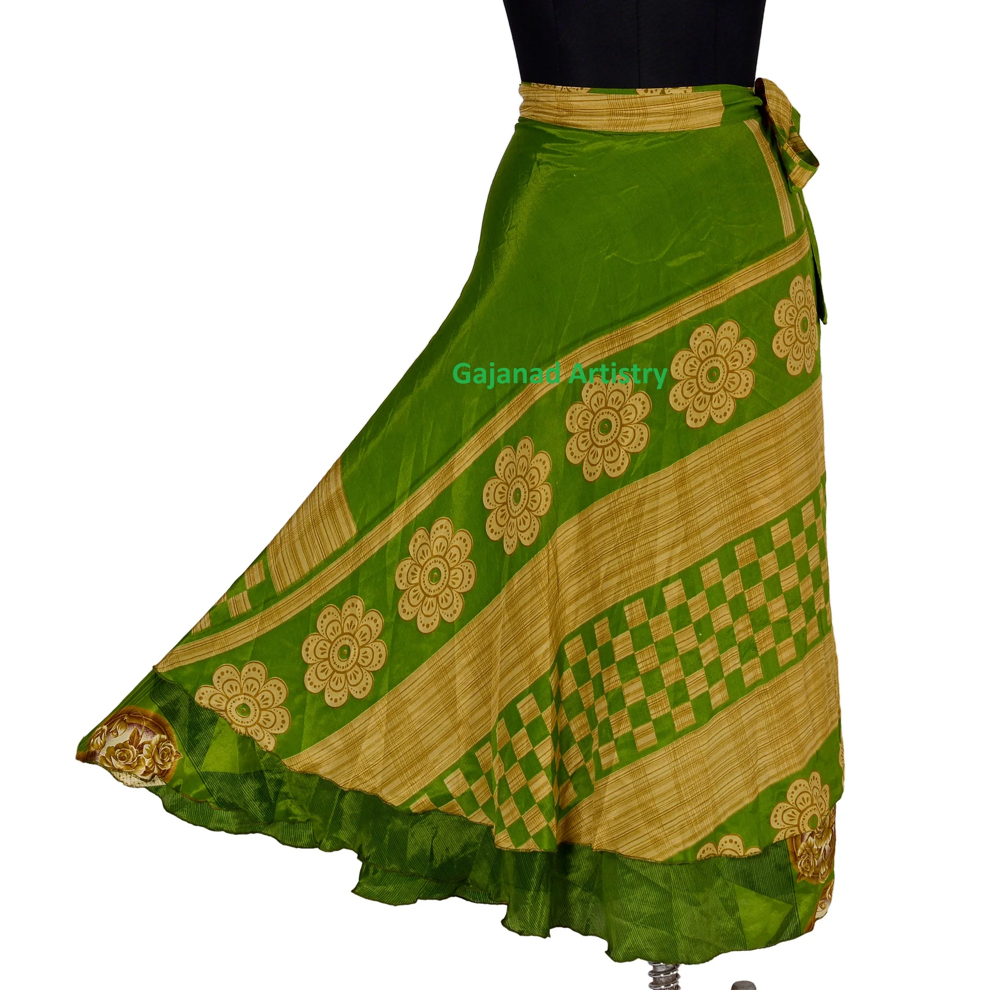 Vintage Silk Skirt Bohemian Wrap Summer Long Maxi Skirt Hippie Beach Women Gypsy Sari Floral Girls Skirts