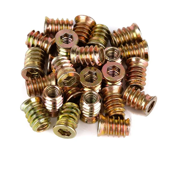 Hex thread insert nut for wood furniture insert molding