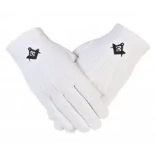 Masonic Gloves Square Compass & G Blue Machine Embroidery 100% Cotton with best quality