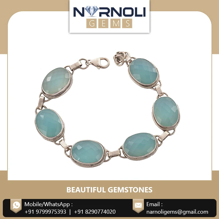 Wholesale Price Jewelry Bracelet for Party Wear 925 Sterling Silver Bracelets with Blue Agate From India