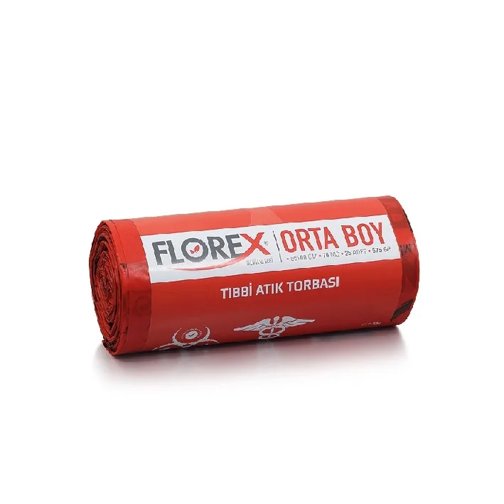 
Florex Garbage Bag (Medical Waste Printing) Medium Size 55 * 60 cm / 30 Lt / 25 Roll / High Quality Turkey 