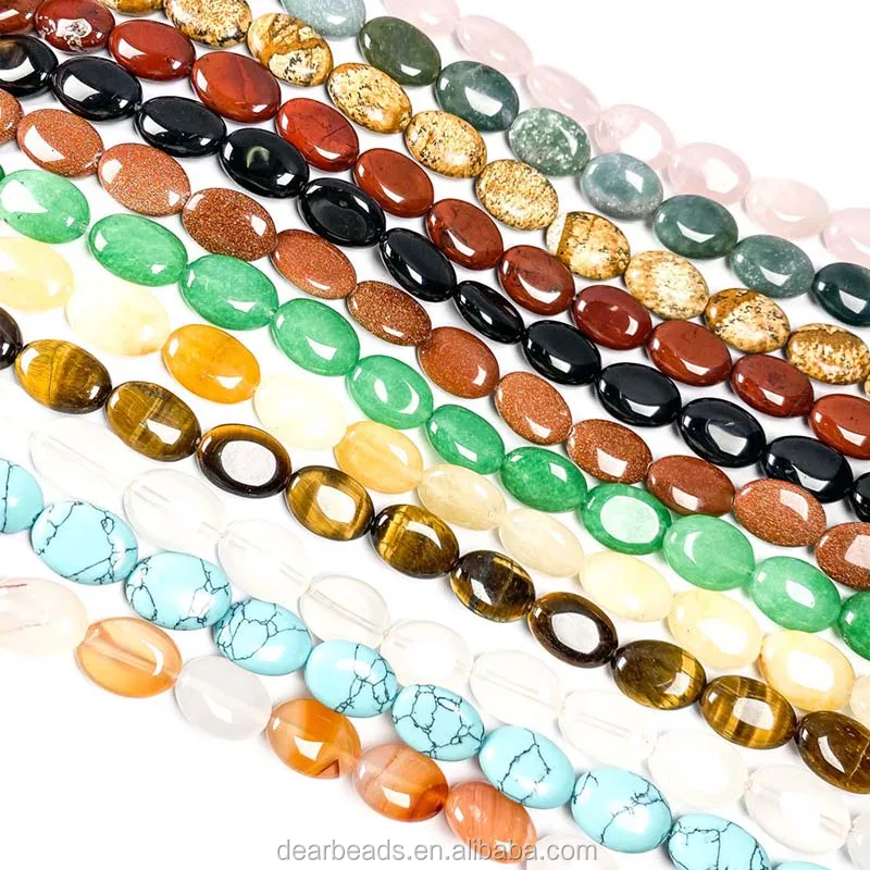 High Quality Oval Shape Polish Gemstone Beads, Howlite Onyx Turquoise Quartz Opalite For DIY Jewelry Making
