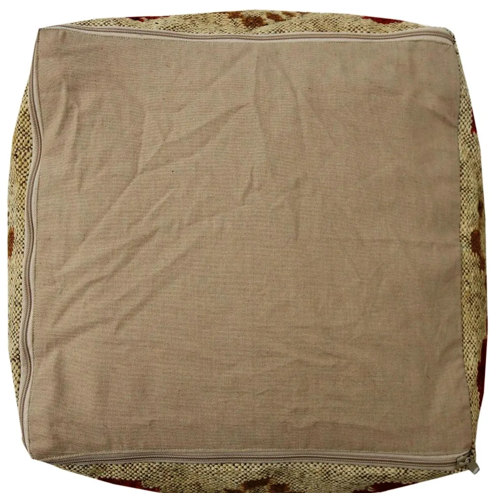 Kilim Ottoman Pouf Cover Handwoven Sitting Puff Case Jute Wool Footstool Cover Handmade Kelim Pouffe Cover