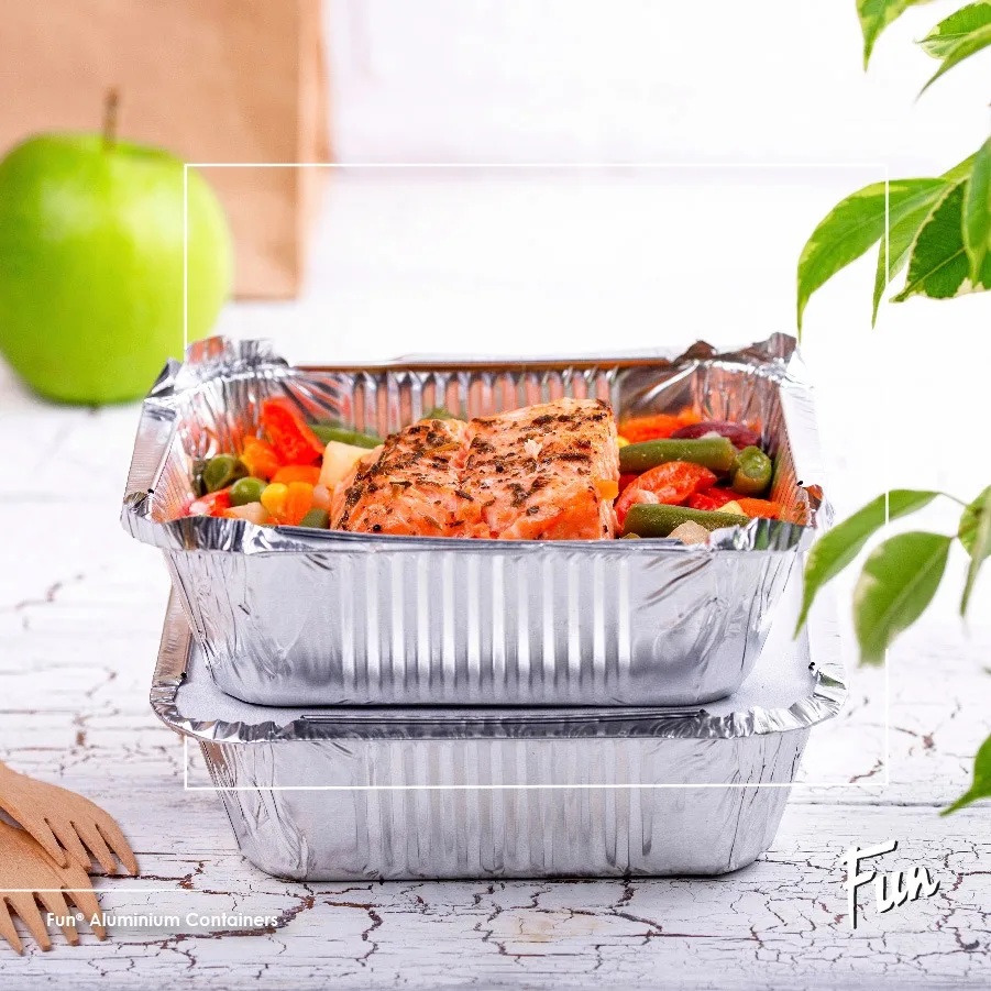 Disposable Rectangular Square Aluminum Foil Food Take Away Box with Lid Pattern Tray Baking Packaging Foods Take Away Container