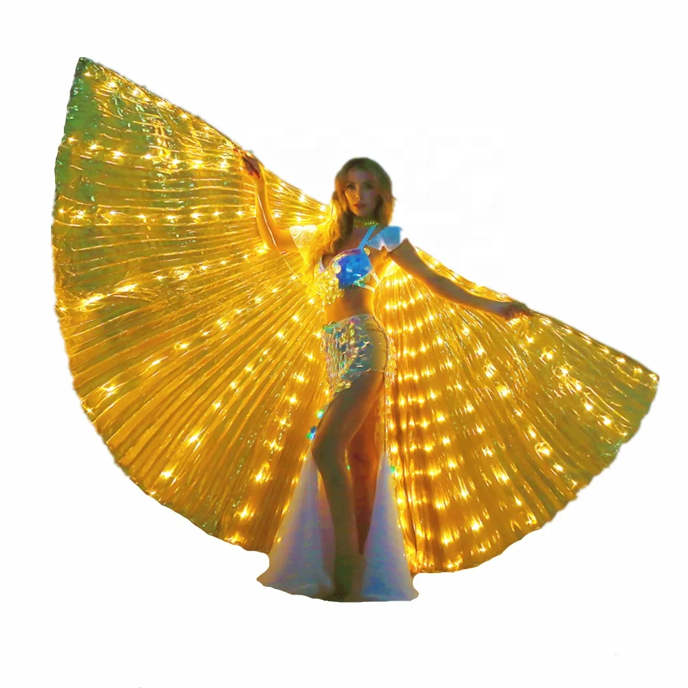 SHINYOU new arrival golden light up belly dance ISIS wings with telescopic stick for your performance