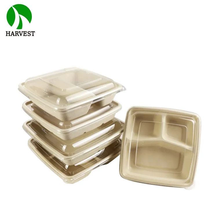8 Inch 9 Inch Square Bamboo Pulp Compostable Container For Food