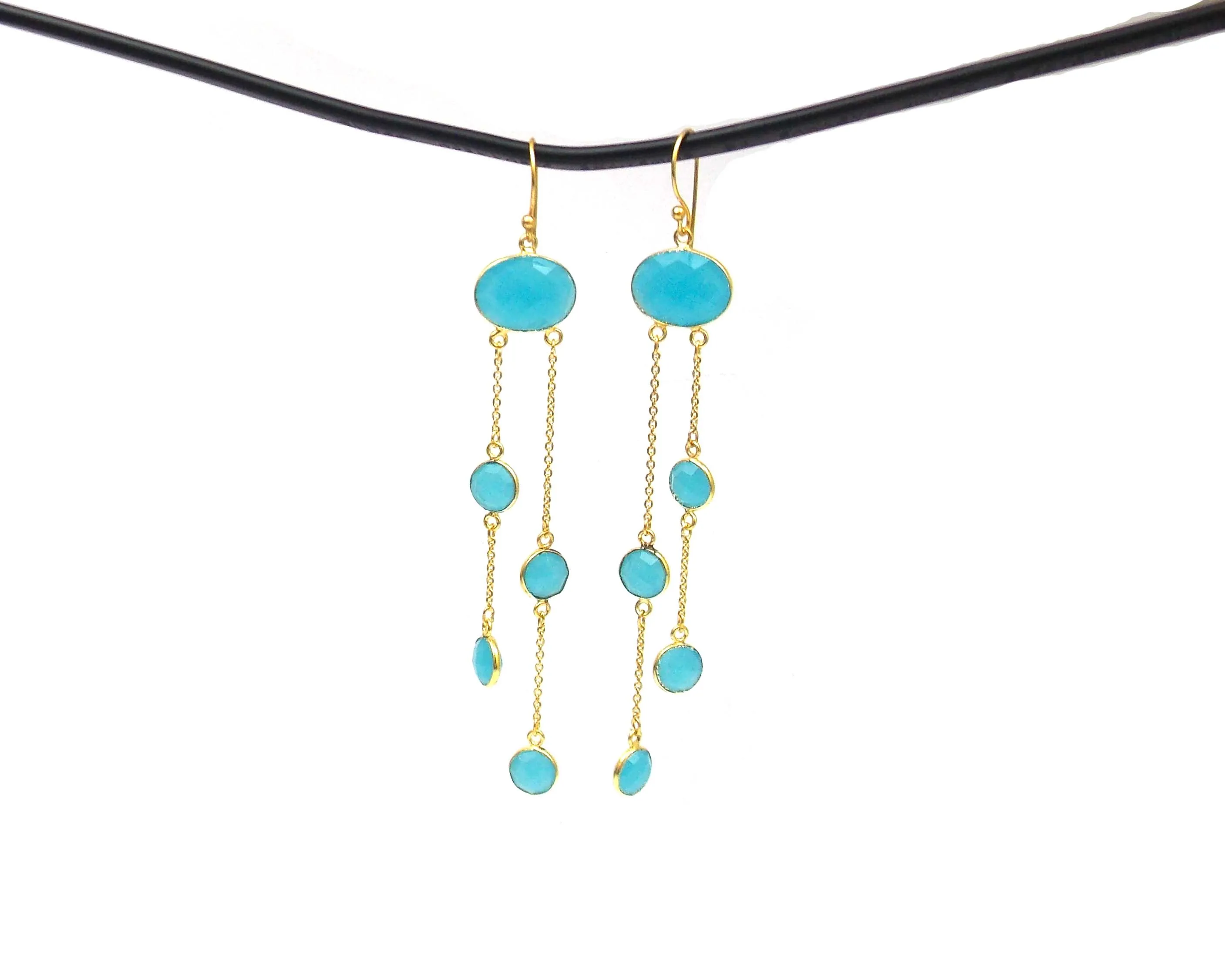 Beautiful New Design Aqua Chalcedony Gemstone Gold Plated Jewelry Making Fashion Hoop Earring Set Best Jewlry Component