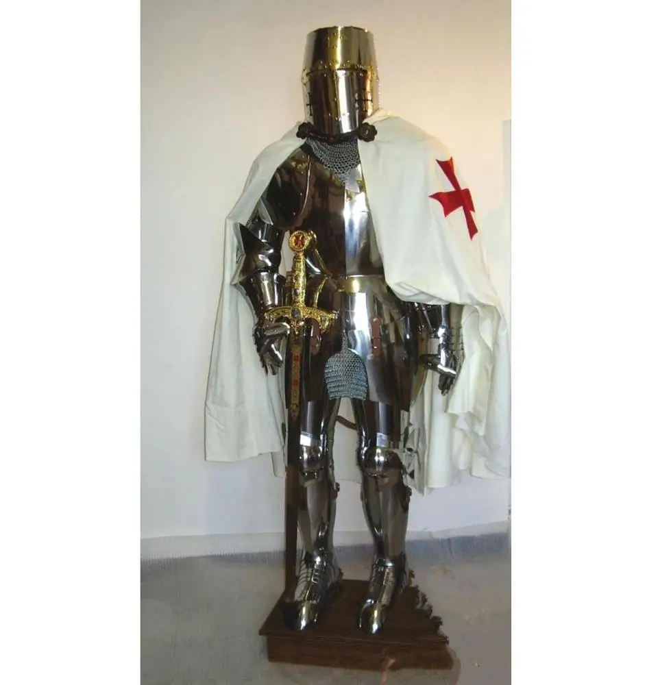 Medieval Knight Suit of Armor 15th Century Combat Full Body Armour with wooden stand