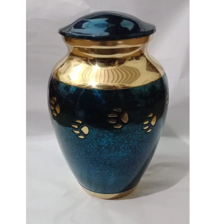 Dark blue & black color aluminium metal cremation small size  engraved flower climbing funeral urns  designs for keepsake ashes