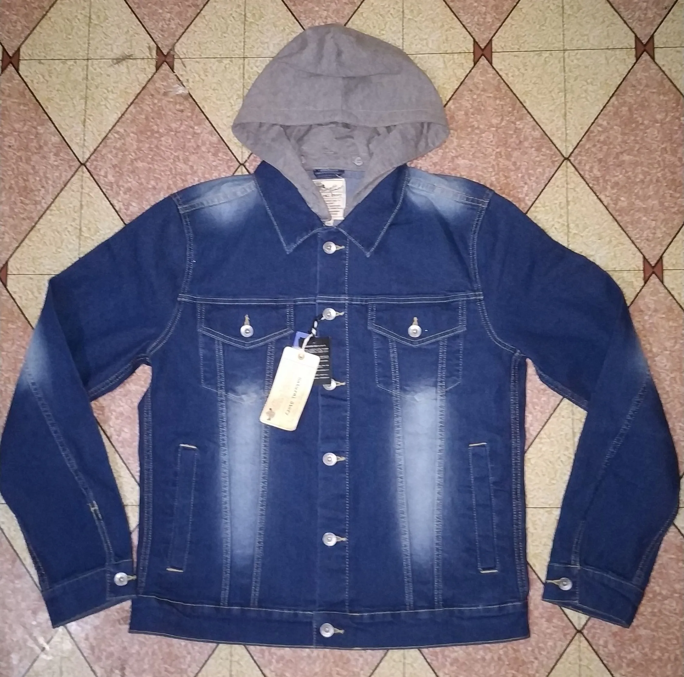 Overrun,Leftover Apparels Branded Labels Mens Long Sleeve Denim Cotton Casual Hooded Jacket Fastening Button Bangladesh Stocklot