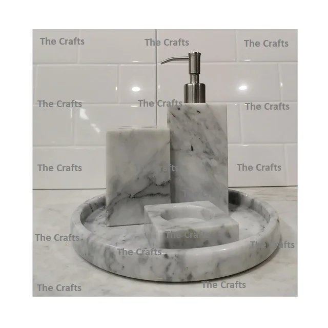 Deluxe Quality Set Of Five Soap Case Tissue Holder Shampoo Holder Bathroom Set In Marble Bathroom Set In Bulk