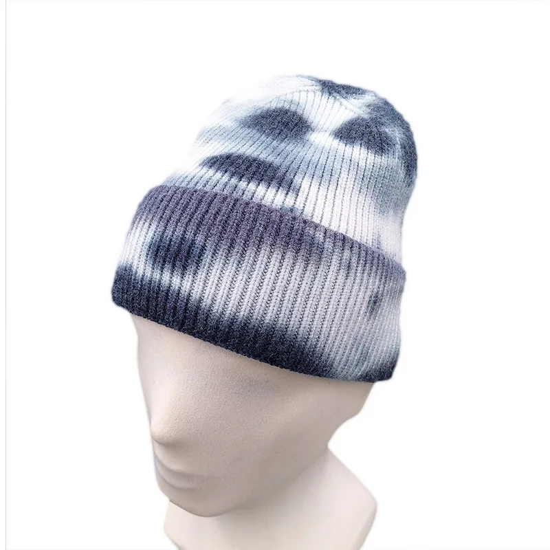 men women knit hat tie dye winter hats elegant with pom pom for adult beanie hats