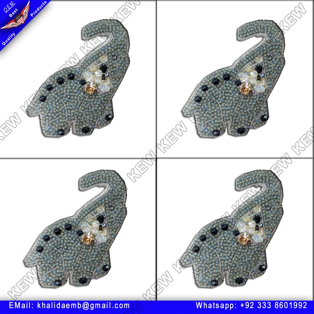 custom embroidery Beaded brooch elephent custom embroidery patch for garments brooches handmade party wedding USA UK Europe