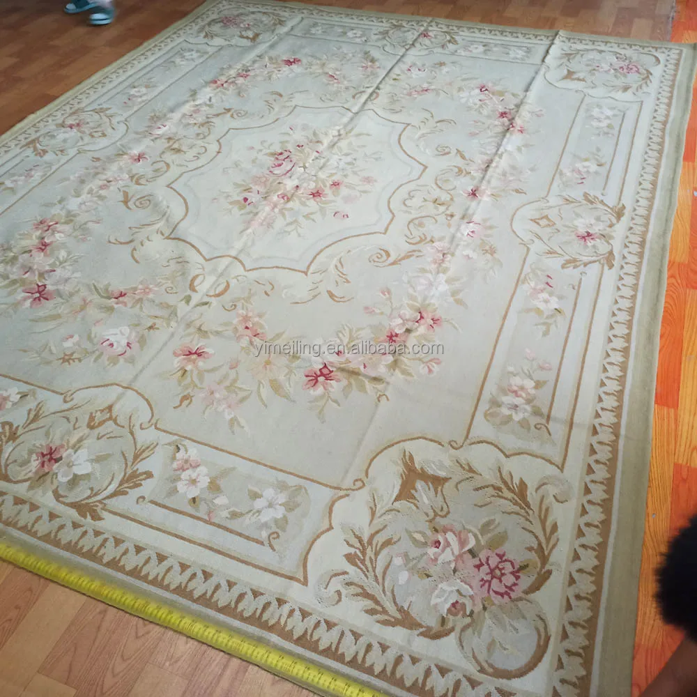 Extra Large Size 12x18 Hand Knotted Handmade French Chinese Wool Aubusson Rugs 8x10 Pastoral Romantic Light Green Pink Flower