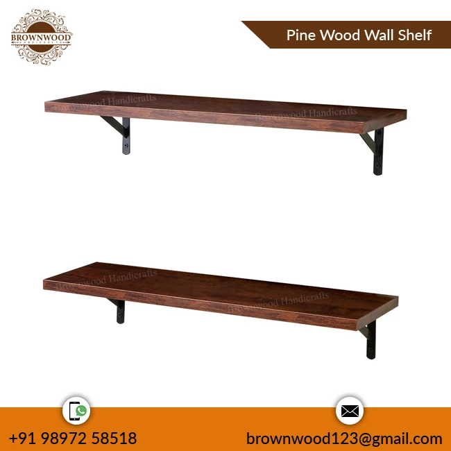 Hot Selling Antique Burnt Color Pine Wood Wall Shelf with Metal Stand: Affordable Wall Decoration From Indian Manufacturer