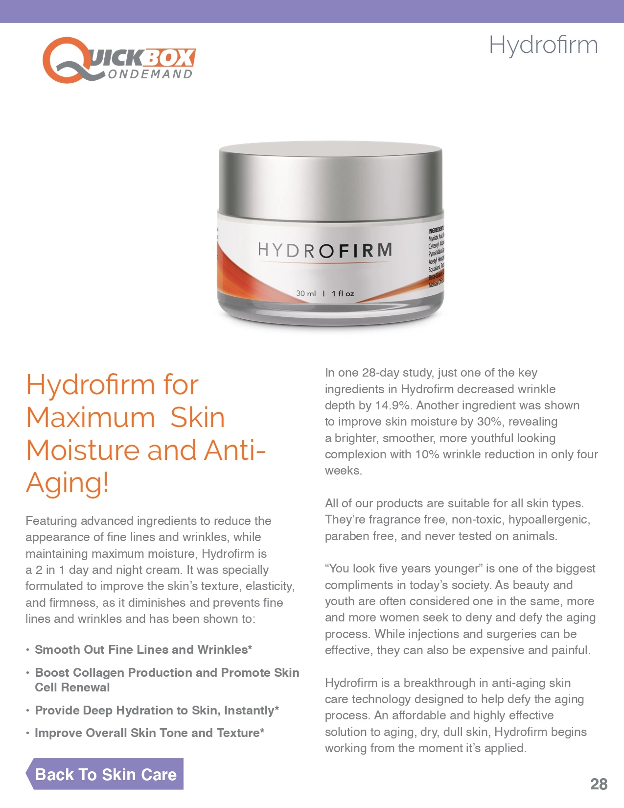 Hydrofirm Cream 30ml Age Defying Cream Face & Neck Anti Aging Revitalizing Moisturizer Enhance Elastin & Collagen Reduce Wrinkle