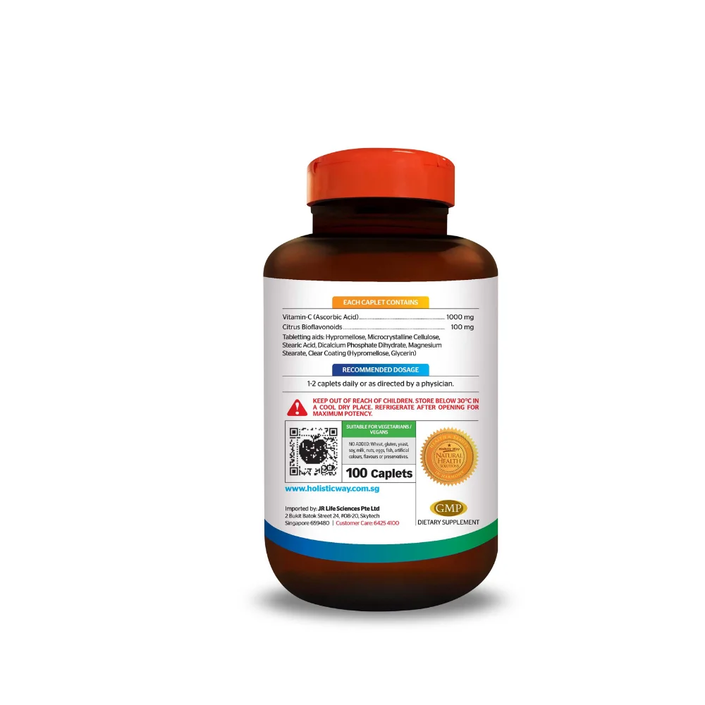 Vitamin-C 1000mg Timed-Release (100 Caplets) Maintain Healthy Capillaries Supplement Holistic Way