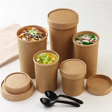 High Quality Eco-Friendly 780ml Kraft Paper Hot Soup Cups  With Food Grade PE Coated